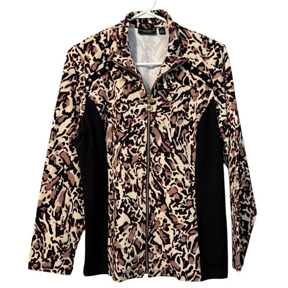Susan Graver Weekend Women’s Medium Zip-Front Jacket Pockets Leopard Print NWOT - Picture 1 of 15